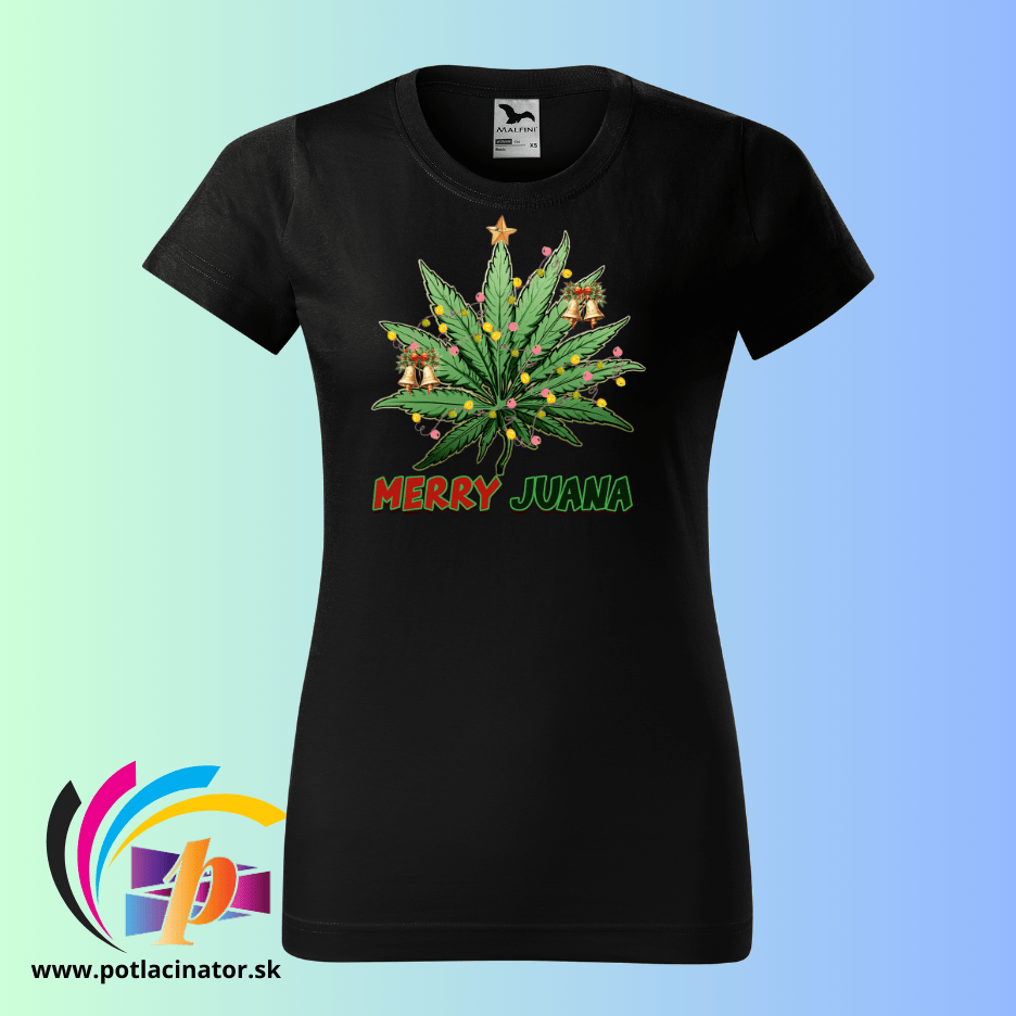 Dámske vianoňé tričko s potlačou - Cannabis Merry JUANA